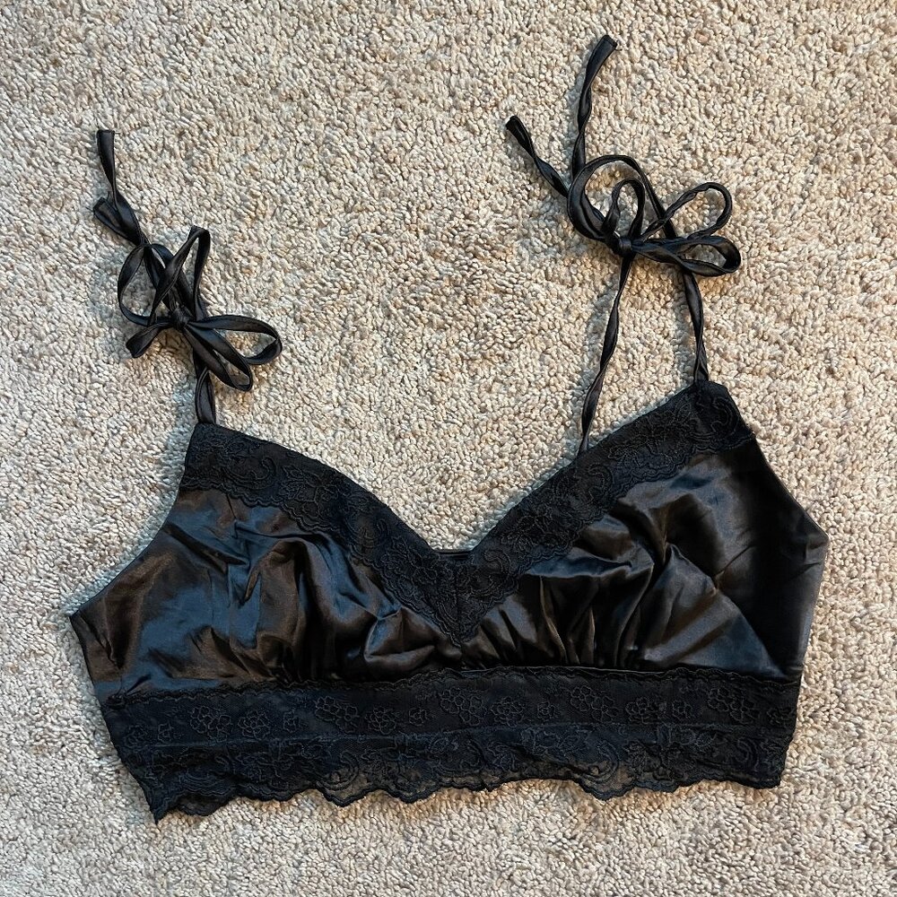 Handmade Satin Back Button Lace Bralette Tie Strap Whimsigoth Fairy Festival Top
